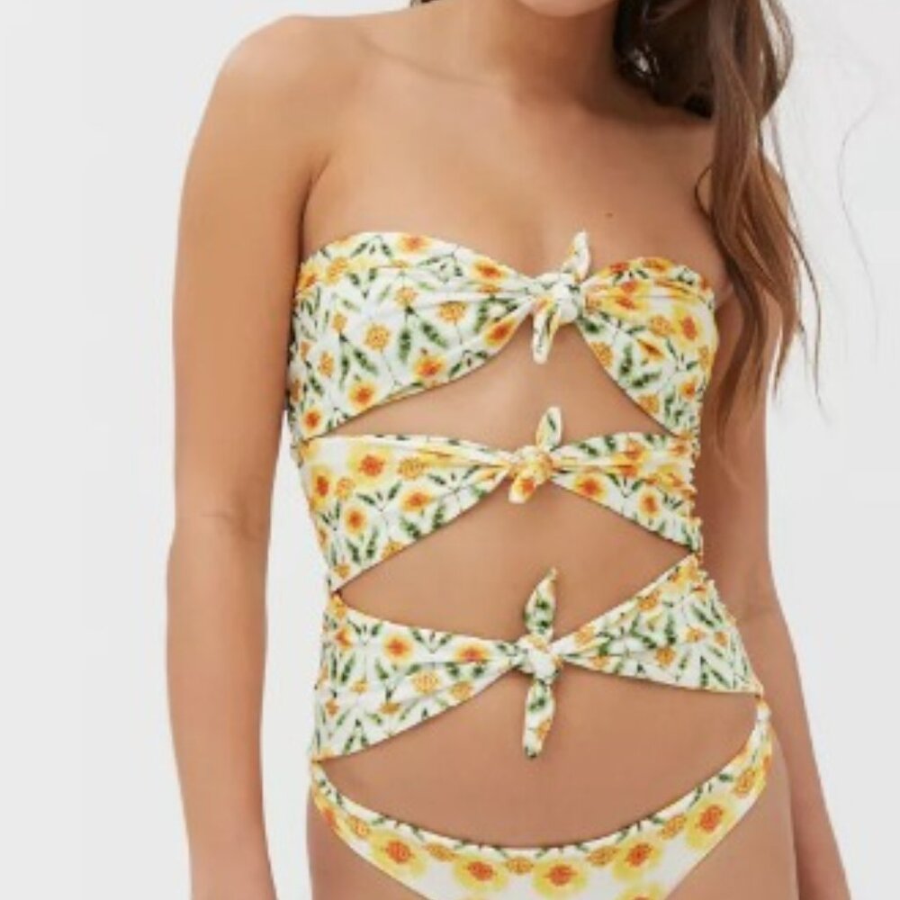 Martha Rey S Bandeau 1 Piece Swimsuit Yellow Floral